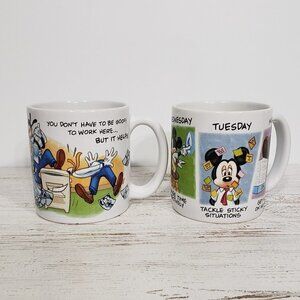 Pair of Disney Oversized Coffee Mugs  Mickey & Goofy in the Workplace / Office
